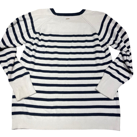 Nautica Womens White & Navy Horizontal Striped Nautrical Sweater 3 Buttons Large - Picture 5 of 10